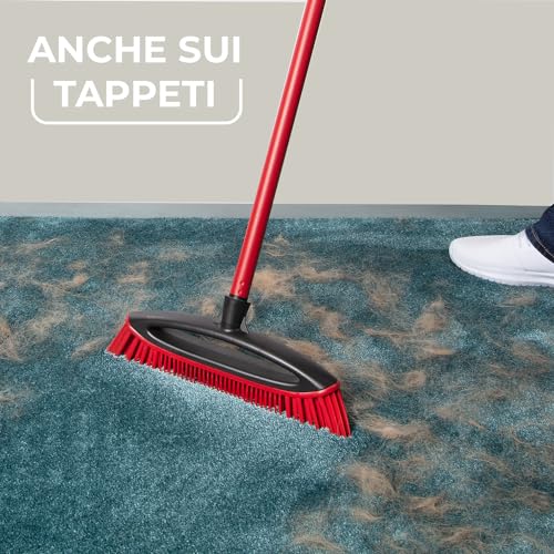 Vileda Multi Rubber Broom for Indoor and Outdoor Environments, Hard Rubber and Natural Rubber Suitable for Animal Fur and Hair, Red/Black, 34 x 13.5 x 4 cm