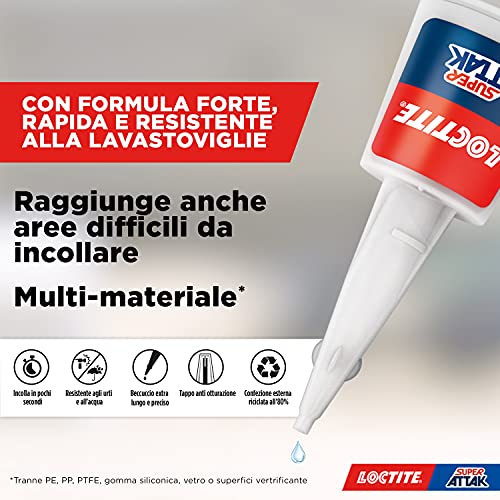 Loctite 60 Secondi Colla Universale, adesivo forte per riparazioni domestiche che incolla in 60 secondi, colla gel trasparente per molti materiali diversi, 1x20g tubetto