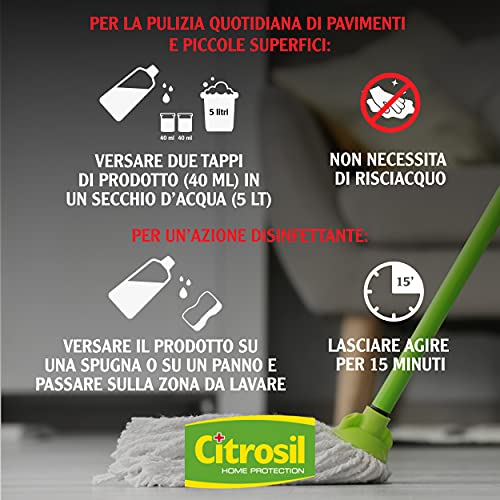 Citrosil Home Protection - Detergente Liquido Pulisci Pavimenti Igienizzante con Vere Essenze di Limone, 900 ml x 4 Pezzi