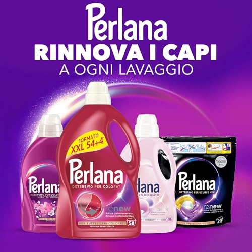 Perlana Detersivo Colorati (58 lavaggi), Detersivo lavatrice liquido per tutti i capi colorati, Detersivo colorati per pulizia delicata e colori e fibre rinnovati