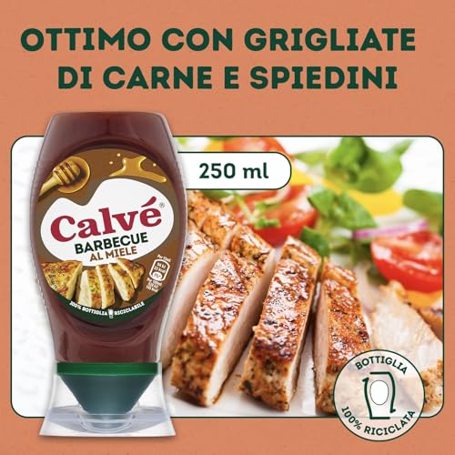 Calvé Salsa Barbeque al Miele, Formato 250 ml, Salsa Bbq al Miele, Ideale per Carni Bianche e dal Sapore più Intenso, Combina la Nota Affumicata con la Dolcezza del Miele, Bottiglia 100% Riciclata