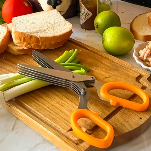Forbice multi lama ideale per sminuzzare in brevissimo tempo erbe aromatiche, insalate, 21 cm, Soft Collection, con cover per proteggere le lame, (colore: arancio, nero, argento), quantità: 1 pezzo.