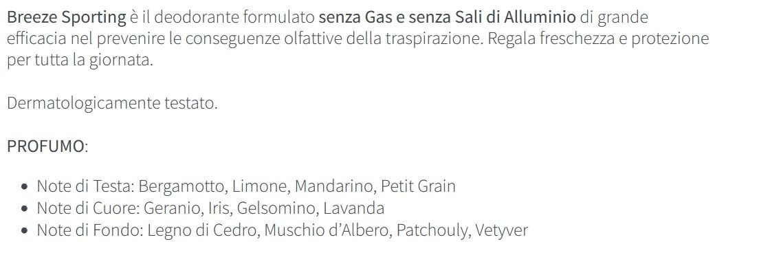 6 Deodoranti Breeze Squeeze SPORTING Deodorante Profumo per il corpo