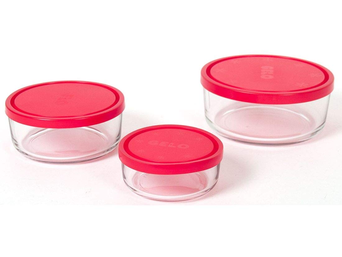 Rocco Bormioli Set 3 PZ.Gelo Box C/Cop. Rosso Diametro 11/15/18cm, Transparant, 3 pz