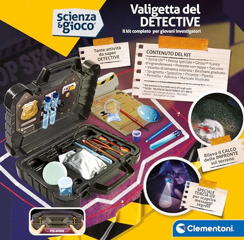 Clementoni Scienza e Gioco Lab - Valigetta del Detective, Kit da Investigatore per Bambini 8+ Anni, Gioco Scientifico con Torcia UV, Lente di Ingrandimento e Altri Strumenti, Made in Italy, 19386
