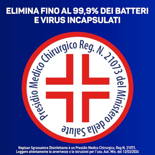 Napisan Spray Sgrassatore Disinfettante al Limone, Confezione da 12 pz da 740 ml di Sgrassatore Disinfettante, Spray da 740 ml