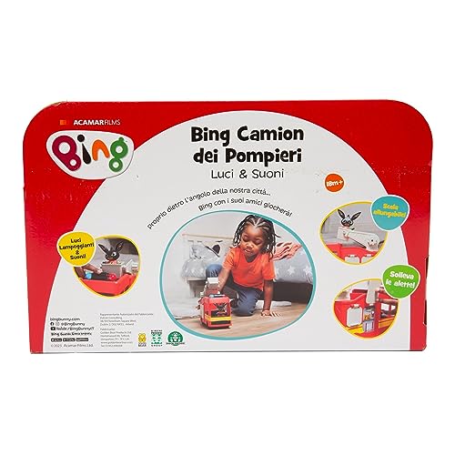 Giochi Preziosi Bing Camion Pompieri Giocattolo, con Luci Lampeggianti e Suoni, Scala Estensibile e Porte Apribili, Giochi Bambini 18 Mesi +, Comprende Personaggio Bing Articolato