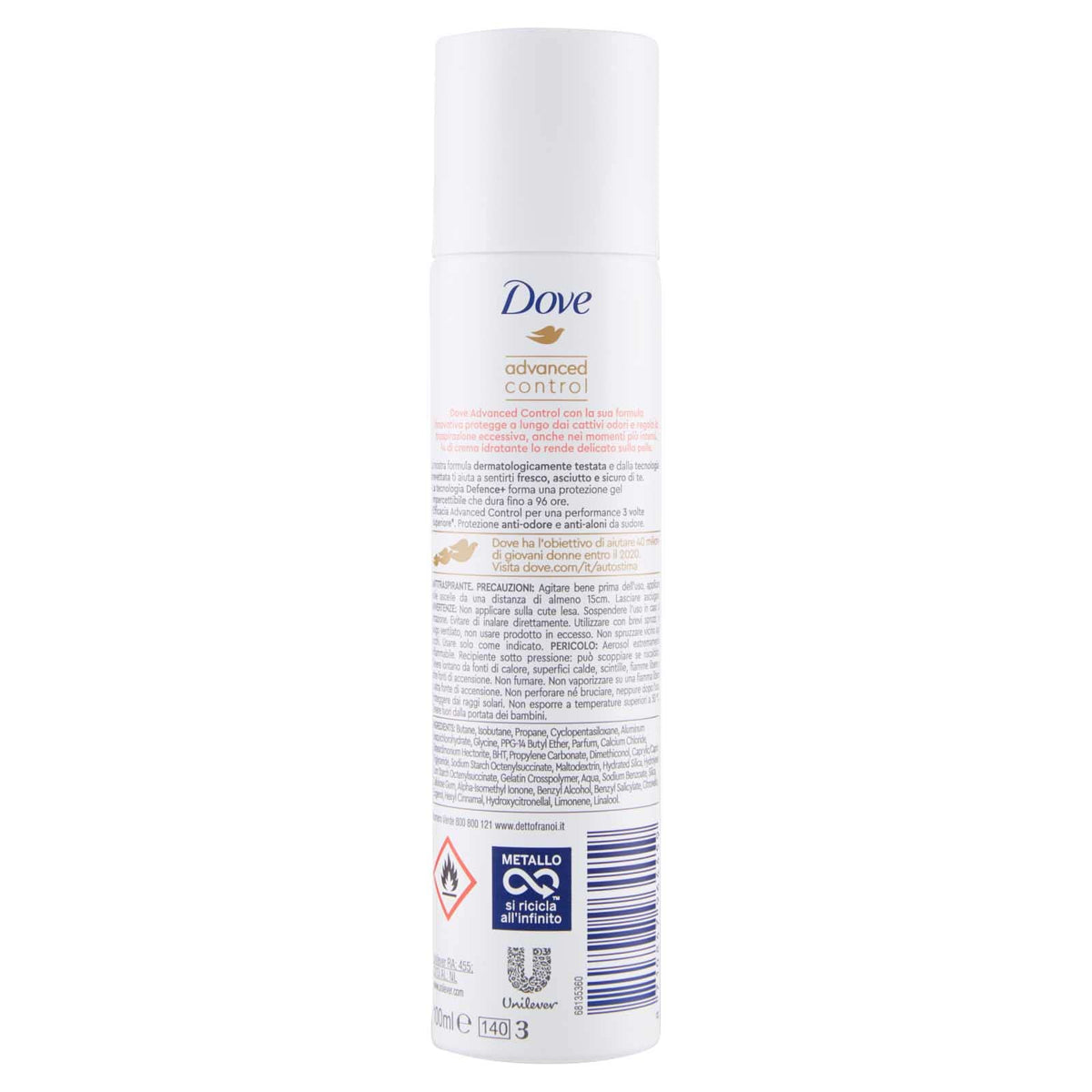 6x deodorante spray Dove Advanced Control Floral 96h 0% Alcol Antitraspirante - 6 Deodoranti da 100ml ognuno