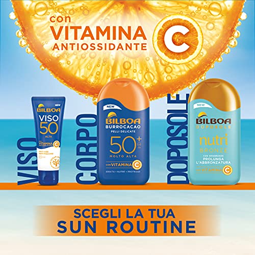 Bilboa - Crema Solare Protettiva Viso e Corpo SPF 50+ con Vitamina C - Idrata, Nutre e Protegge - Ideale per Pelli Sensibili - Dermatologicamente Testato - Tubo da 180 ml
