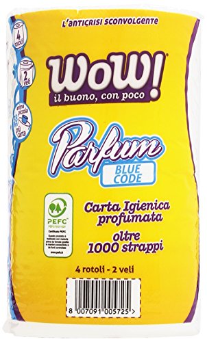 Wow! - Carta Igienica, Profumata, Oltre 1000 Strapi, 2 Veli - 4 Rotoli