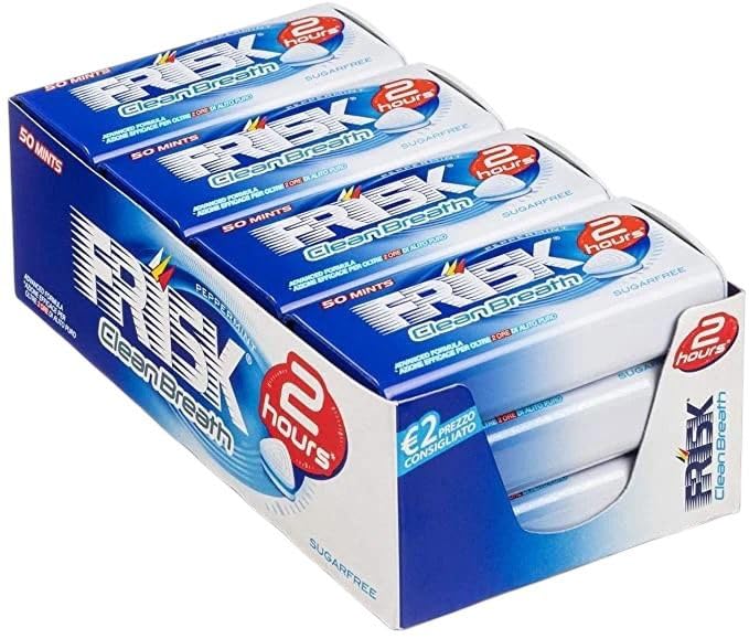 Frisk - Pastiglie Alla Menta Piperita Clean Breath - Mini Maxi Caramelle Rinfrescanti - 2 Ore di Alito Fresco - Senza Zucchero - 12 PEZZI in Metallo da 50 confetti 9140700