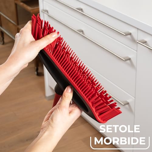 Vileda Multi Rubber Broom for Indoor and Outdoor Environments, Hard Rubber and Natural Rubber Suitable for Animal Fur and Hair, Red/Black, 34 x 13.5 x 4 cm