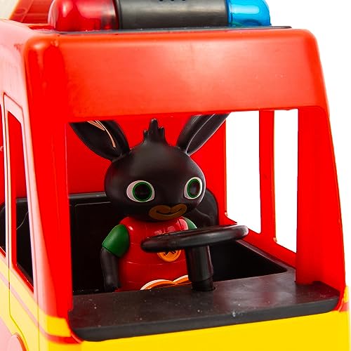 Giochi Preziosi Bing Camion Pompieri Giocattolo, con Luci Lampeggianti e Suoni, Scala Estensibile e Porte Apribili, Giochi Bambini 18 Mesi +, Comprende Personaggio Bing Articolato