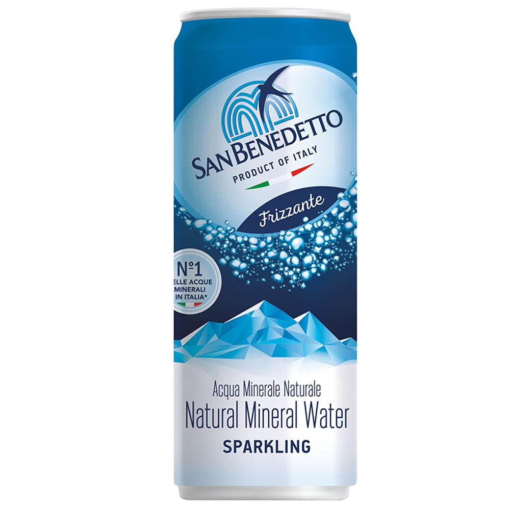 Acqua Minerale Frizzante San Benedetto Lattina | 48 Barattoli 33 Cl | Plastic Free | Prodotto a Ridotto Impatto Ambientale
