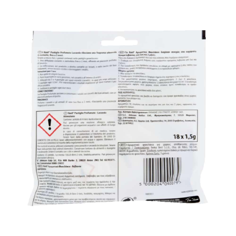 Raid Antitarme Pastiglie Profumate alla Lavanda 18 pz