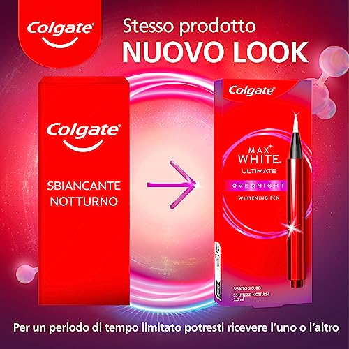 Colgate Penna Sbiancante Denti Notturna Max White Overnight, Sbiancamento Denti, Sicuro per lo Smalto 2,5ml I Riduce le macchie superficiali I