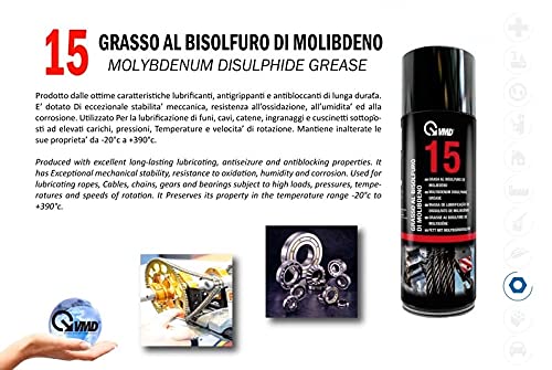 VMD Italia - VMD 15 - Grasso al Bisolfuro di Molibdeno, Grasso Catena Moto di Lunga Durata, Stabilità Meccanica e Resistenza all’Ossidazione, Olio Catena Bici Nero, 400 ml
