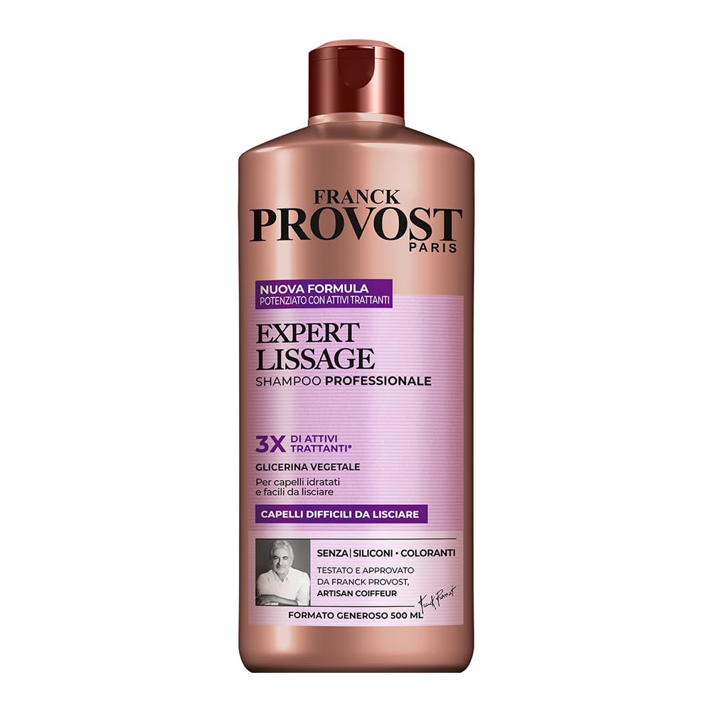 Franck Provost, Expert Lissage, Shampoo Professionale Per Capelli Mossi, Effetto Idratante, Con Glierina Vegetale, 500 ml