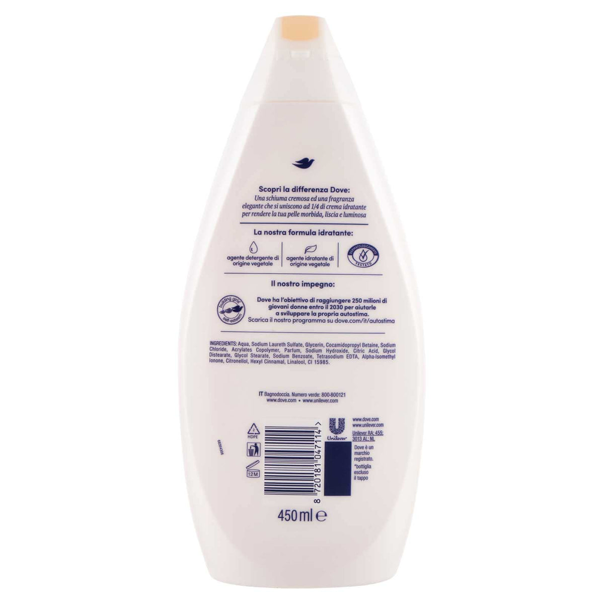 4x Dove Bagnodoccia Idratante Seta Preziosa Bagnoschiuma Pelle Effetto Seta - 4 Flaconi da 450 ml