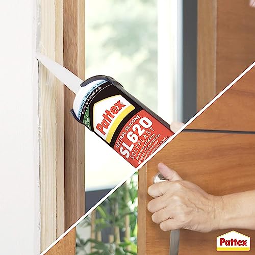 Pattex SL 620 Serramenti ed Edilizia Sigillante trasparente, Silicone per lattoneria, serramenti, ecc., Sigillante impermeabile per materiali vari, cartuccia da 300 ml