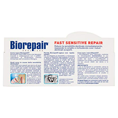 Biorepair, Fast Sensitive Repair, Dentifricio per Denti Sensibili, Protegge lo Smalto, Senza Fluoro, 75 ml - 6 Confezioni