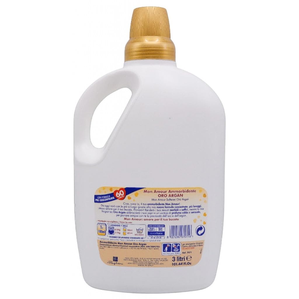 4x Felce Azzurra Mon Amour Ammorbidente Oro Argan - Profumo Inconfondibile, Capi Morbidi - 60 Lavaggi - 3Lt