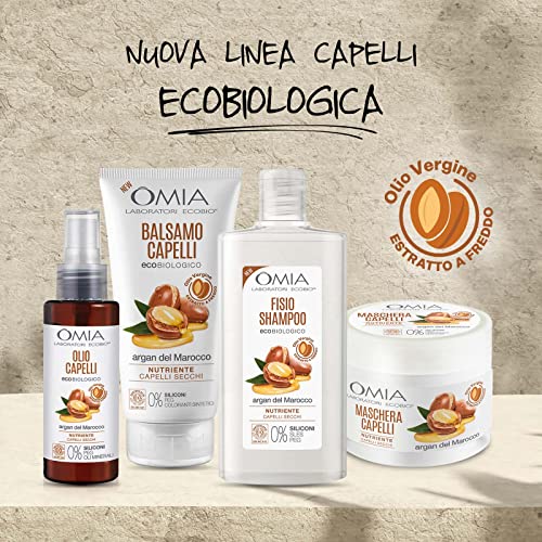 Omia, Olio Capelli Eco Bio con Olio di Argan del Marocco, Per Capelli Secchi, Spenti e Fragili, Azione Nutriente e Ristrutturante, Senza Siliconi, Dermatologicamente Testato - Flacone da 100 ml