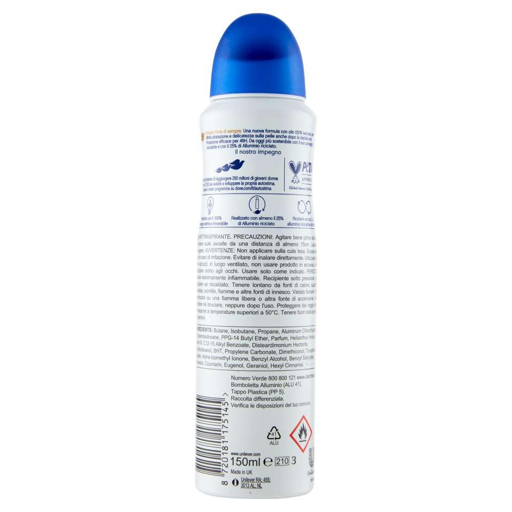 Dove Deodorante Original Spray Unisex 48h 150ml