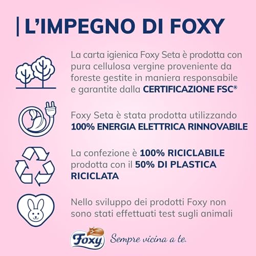 10PZ CARTA IGIENICA FOXY SETA DELICATA 2 VELI PROFUMATA AL TALCO MODELLO 4 PIÙ 2 ROTOLI 60