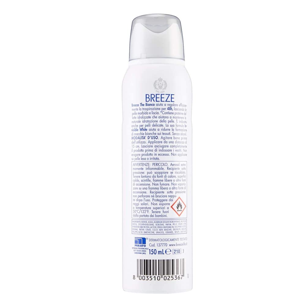 3x Breeze bianco (etichetta in lingua italiana non garantita), deodorante spray, fragranza al tè bianco, invisible, durata: 48 h, 150 ml
