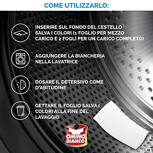 Omino Bianco - Fogli Salva Colore, Struttura a Nido d'Ape, Catturano il Grigio e i Colori Dispersi nel Lavaggio, 16 Pezzi + 4 Omaggio