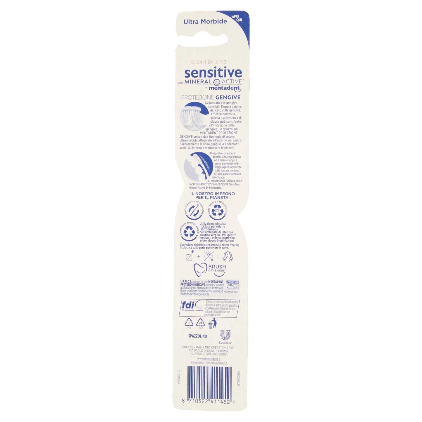 6x Sensitive Mineral Active Mentadent Spazzolino Protezione Gengive con Setole Ultra Morbide per Gengive Delicate - 6 Spazzolini