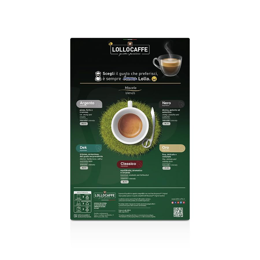 Lollo Caffè Passione Espresso, Miscela Oro - Arabica - 100 Capsule - Compatibili con le Macchine ad uso domestico Nespresso*