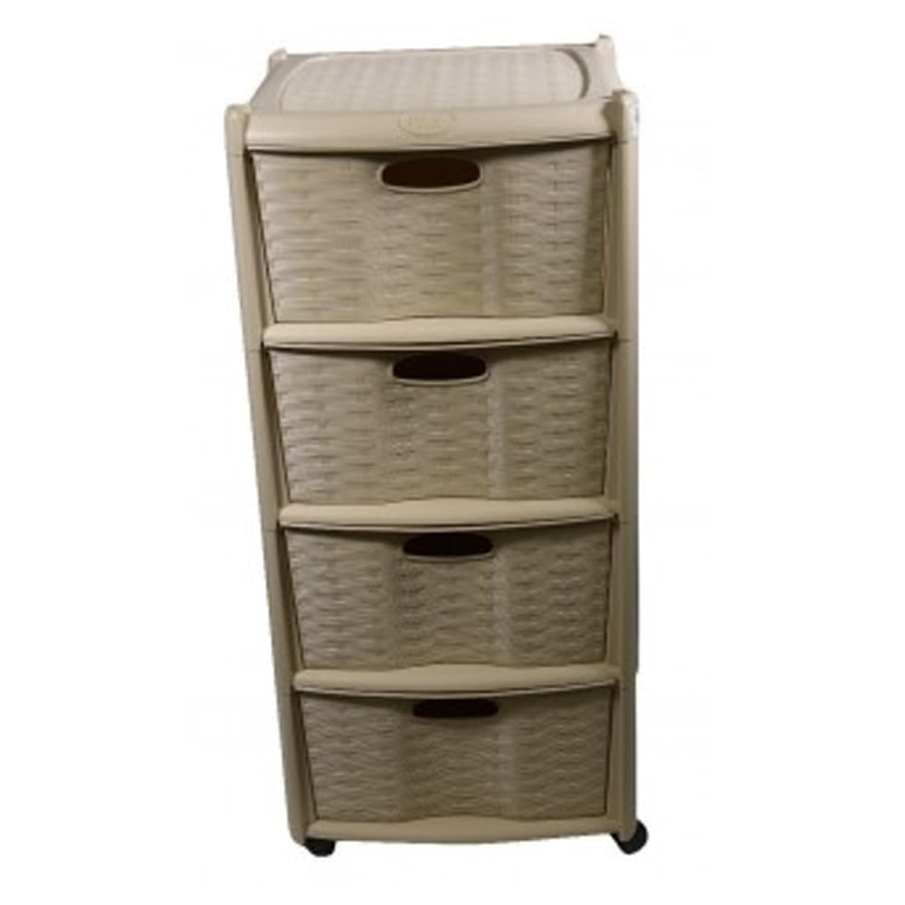 Duplast cassettiera multifunzione in rattan 4 cassetti con ruote colore tortora