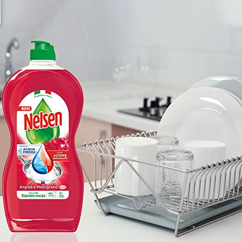 Nelsen Argilla E Melograno, Detersivo Per Piatti A Mano, Sgrassa A Fondo Con Azione Rinfrescante Sulle Stoviglie, 12 confezioni da 900 ml