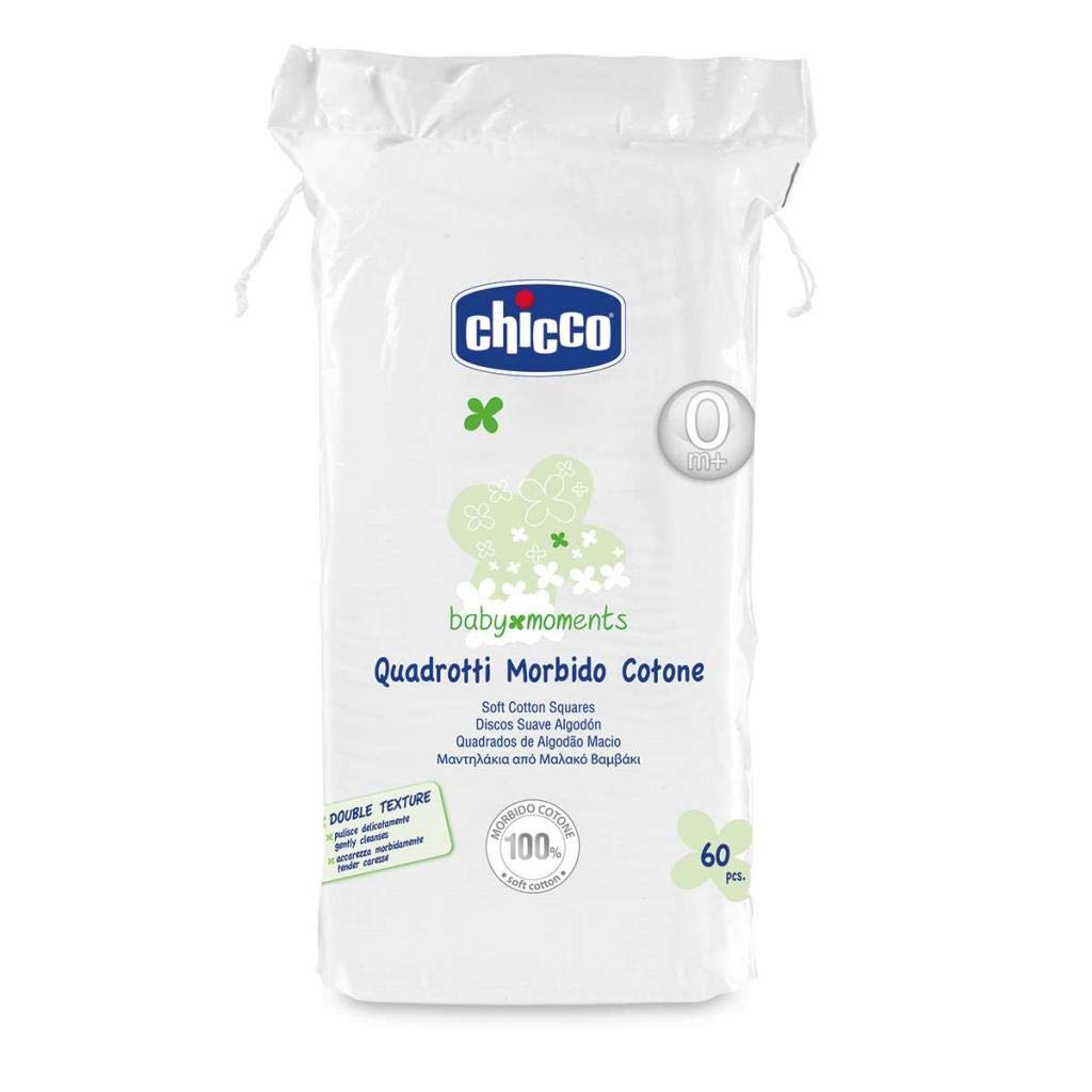 Chicco Quadrotti in Cotone, Bianco - 60 pezzi