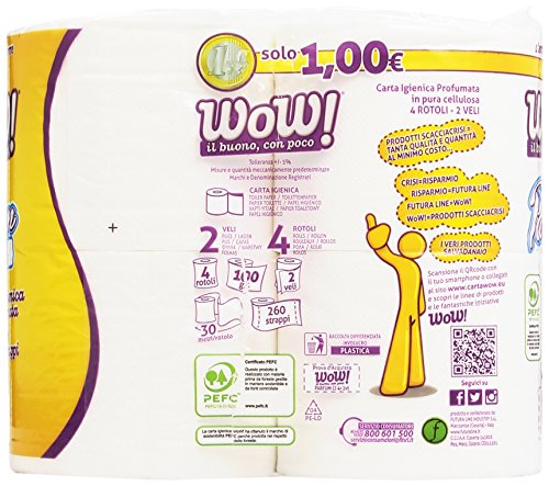 Wow! - Carta Igienica, Profumata, Oltre 1000 Strapi, 2 Veli - 4 Rotoli