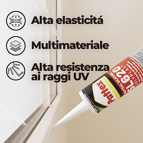 Pattex SL 620 Serramenti ed Edilizia Sigillante trasparente, Silicone per lattoneria, serramenti, ecc., Sigillante impermeabile per materiali vari, cartuccia da 300 ml