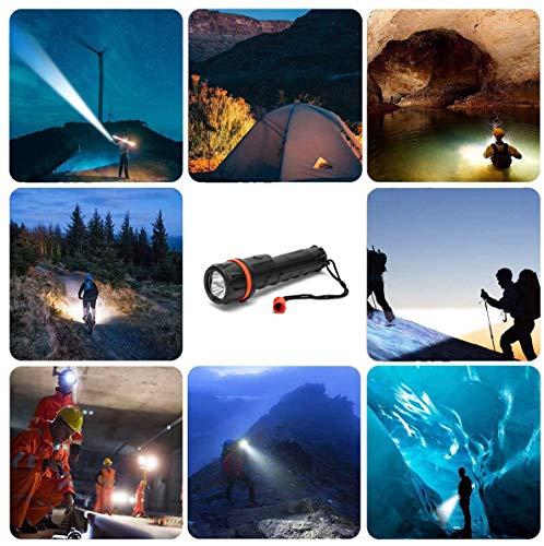 Velamp Torcia LED impermeabile - Impugnatura antiscivolo e laccetto – Alta potenza e resistenza - Per uso esterno ed emergenze - 2 batterie tipo AA