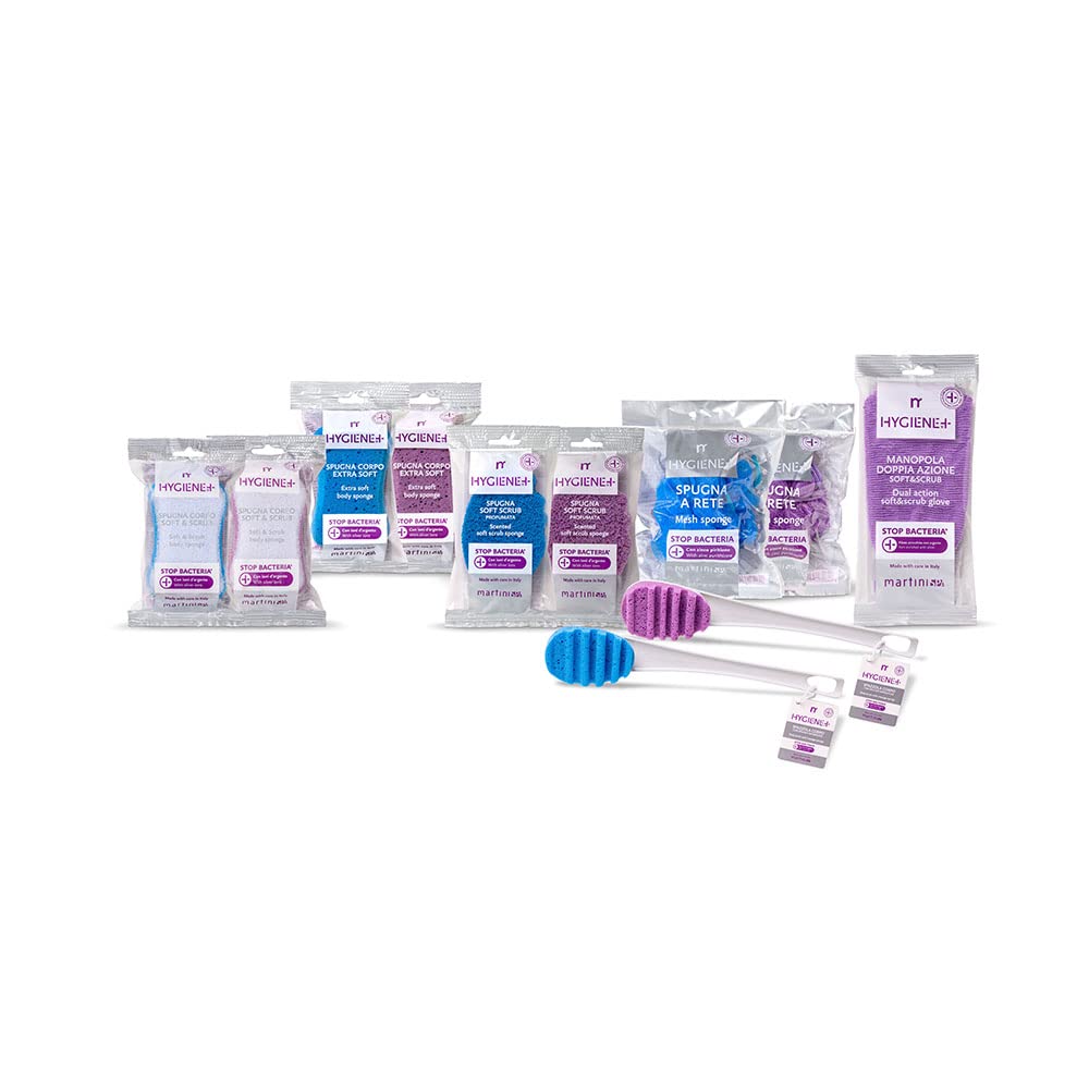 martini SPA - Hygiene+ - Spugna a rete in nylon con zinco piritione, colore casuale (viola/blu), 43g, 1 unità