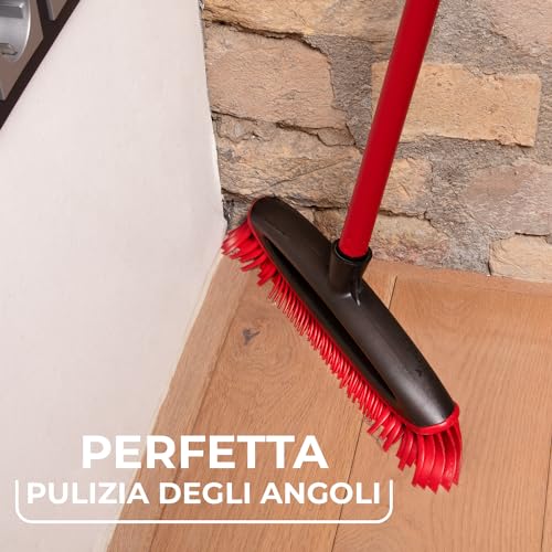 Vileda Multi Rubber Broom for Indoor and Outdoor Environments, Hard Rubber and Natural Rubber Suitable for Animal Fur and Hair, Red/Black, 34 x 13.5 x 4 cm