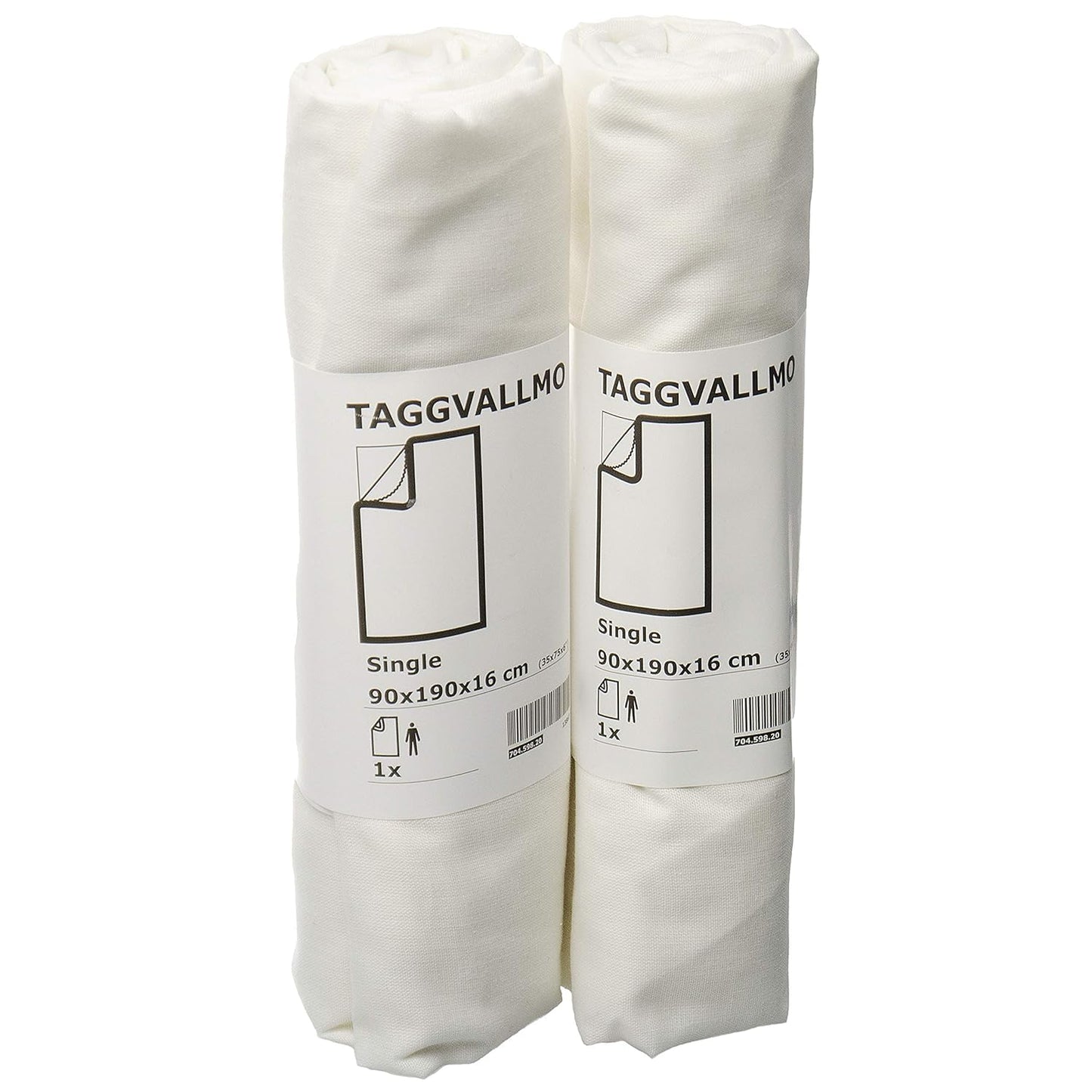 IKEA TAGGVALLMO Basic - Set di 2 lenzuola con angoli, per letto singolo, 90 x 190 cm, bianco, misto cotone