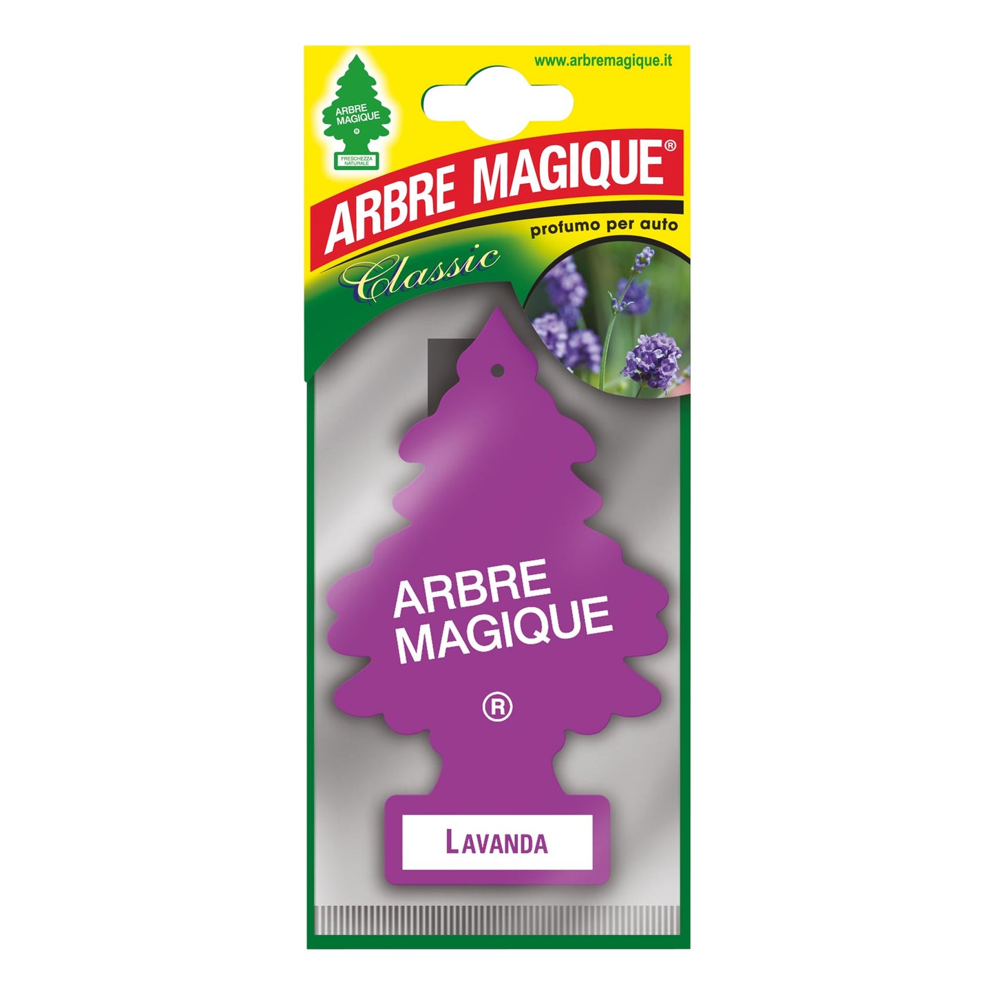 Arbre Magique Mono, Profumatore Auto, Fragranza Lavanda, Profumazione Fresca e Versatile, Durata fino a 7 Settimane, Made in Italy, Confezione da 1 Pezzo