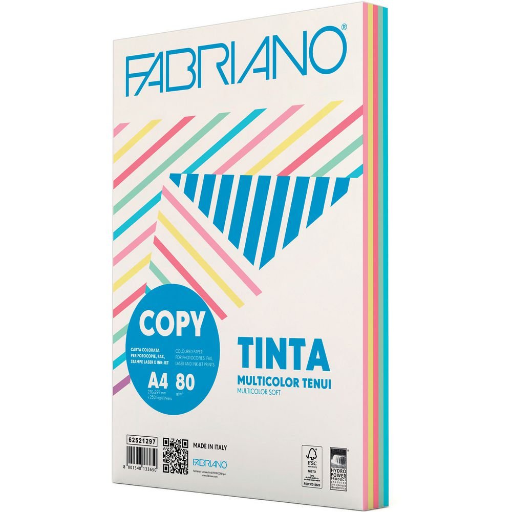 fabriano risma carta 250 fg g.80 a4 colori pastello