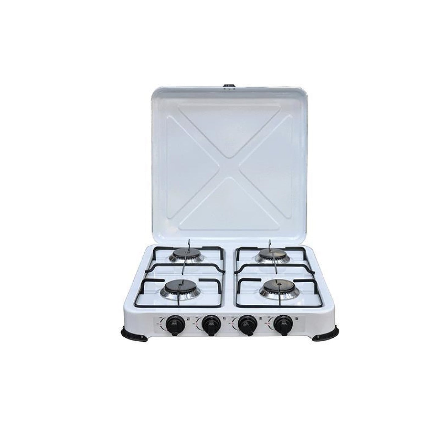 FORNELLO A GAS IN ACCIAIO INOX 4 FUOCHI PORTATILE CON COPERCHIO DA CAMPEGGIO GIARDINO