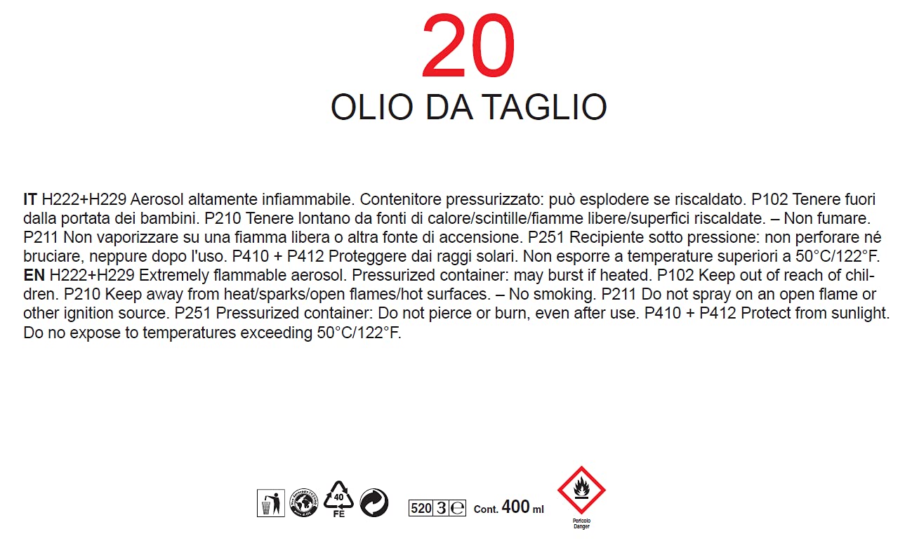 VMD Italia - VMD 20 - Olio da Taglio, Olio Spray Lubrificante Professionale, Perfetto per il Taglio di Metalli, Prolunga la Vita degli Utensili Tornio, 400 ml