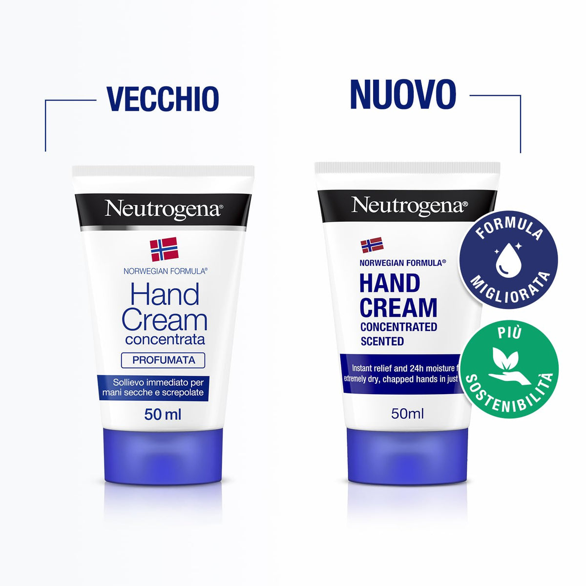 Neutrogena Formula Norvegese Crema Mani Concentrata Profumata, Crema mani riparatrice con Glicerina e Vitamina E, Crema mani secche e screpolate profumata per sollievo e idratazione 24h, 50 ml
