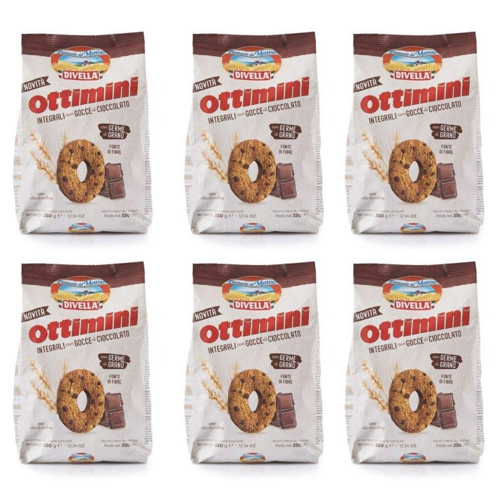 Divella Biscotti Ottimini Integrali Con Gocce di Cioccolato 6 Confezioni da 350 grammi