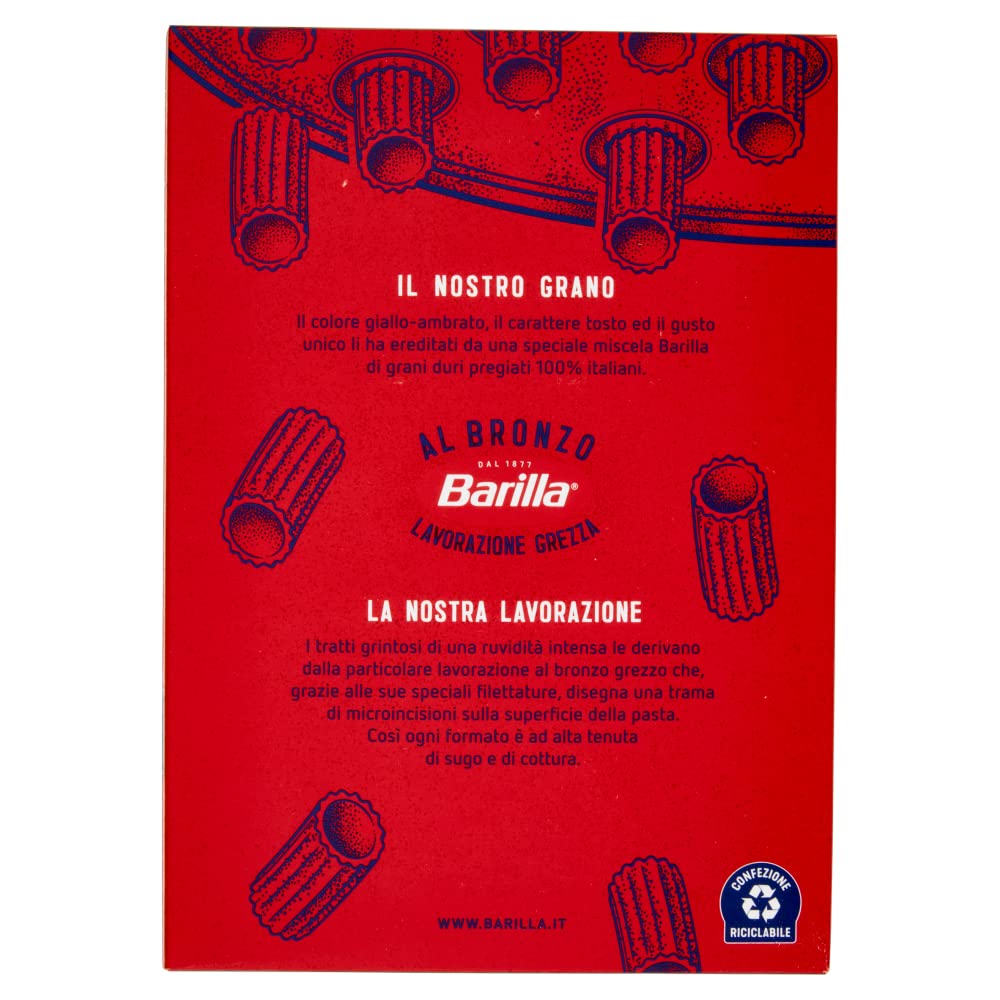6 x Barilla Mezzi Rigatoni al Bronzo Trafilato al Bronzo 400 g Metodo di lavorazione grezza
