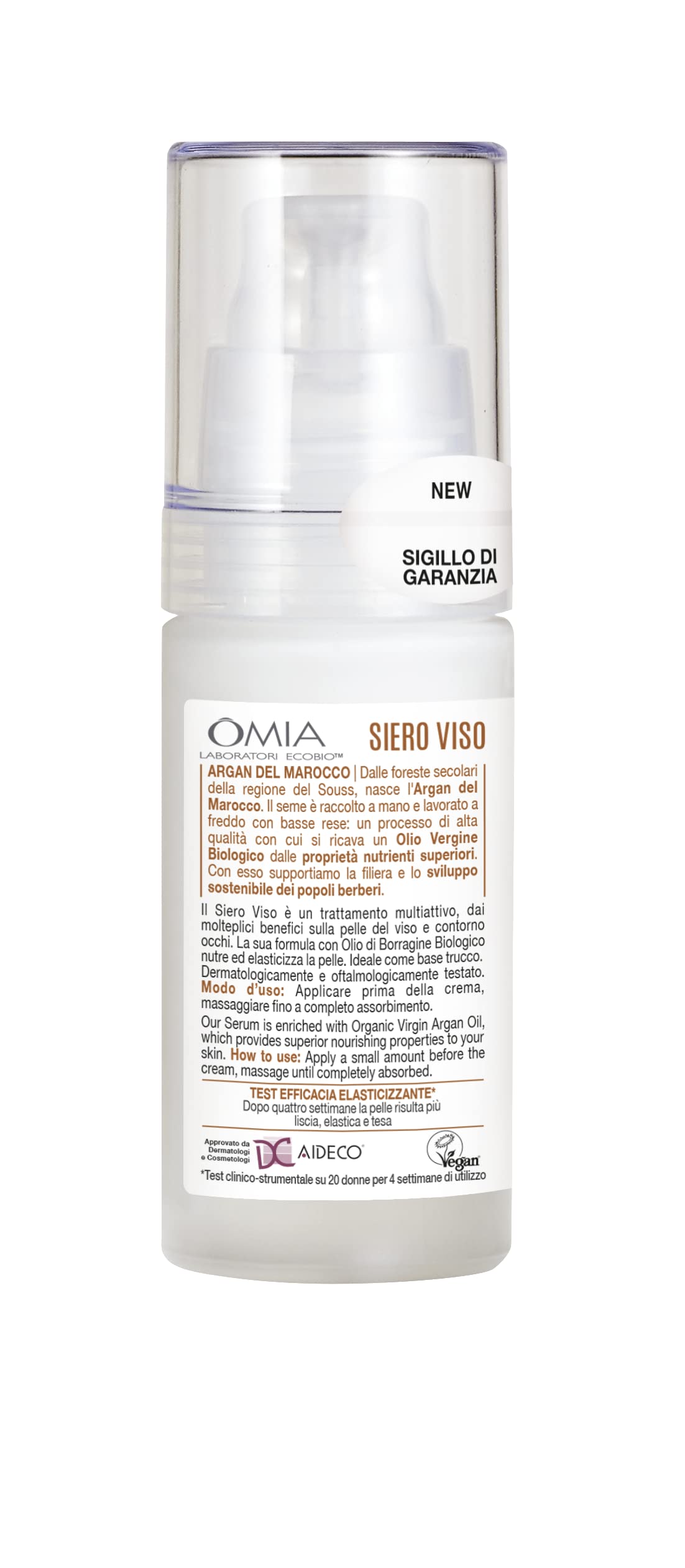 Omia, Siero Viso Idratante con Argan del Marocco, Trattamento Viso Nutriente ed Elasticizzante per il Viso e il Contorno Occhi, Ideale come Base Trucco, 30 ml